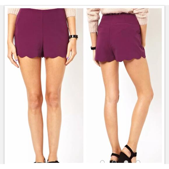 ASOS Scallop Hem Mini Flat Front Shorts Magenta Raspberry Pink 4 S Small - Picture 6 of 10